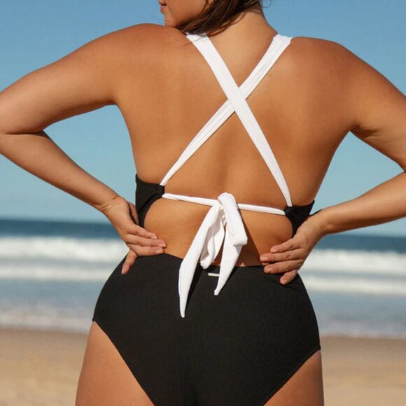 Berlook Contrast Trim One-Piece Swimsuit | Size 20 | 2X | NWT | Sweetheart Neck - Picture 2 of 3